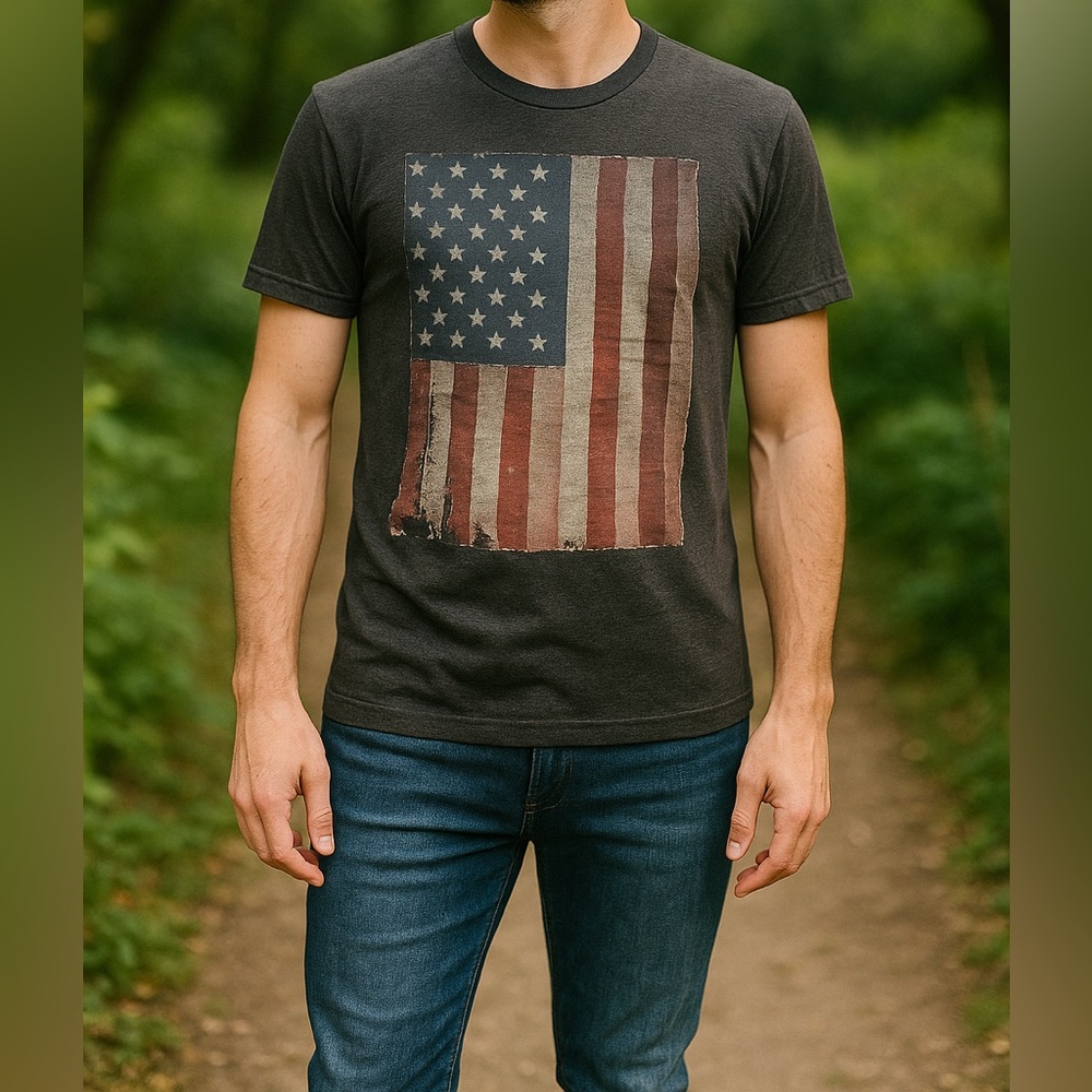 Well Worn Distressed American Flag Graphic Tee Size Small
